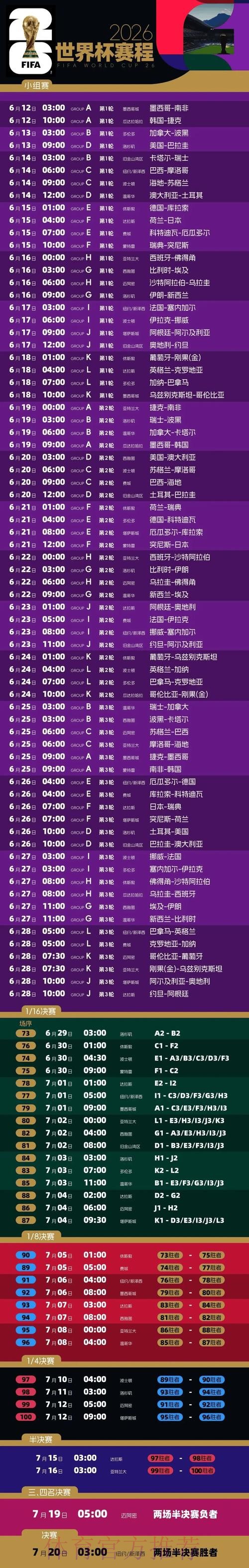 2026世界杯赛程官方发布实时赛程直播平台 2026世界杯赛程官方发布实时赛程直播平台